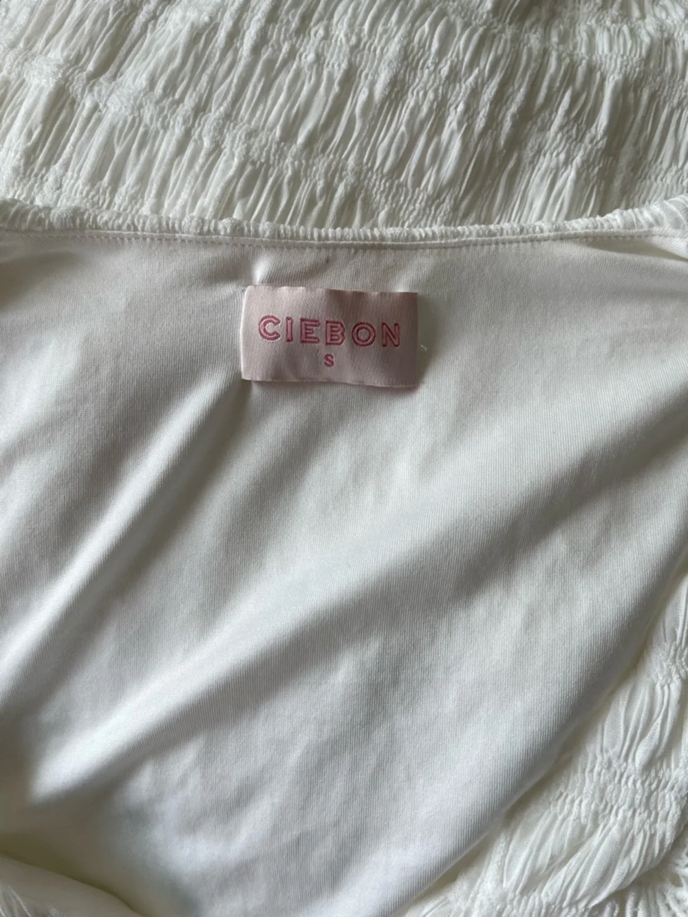 CIEBON White Textured Midi Dress Lace Trim Puff Sleeve Romantic Cottagecore Soft - Picture 5 of 5